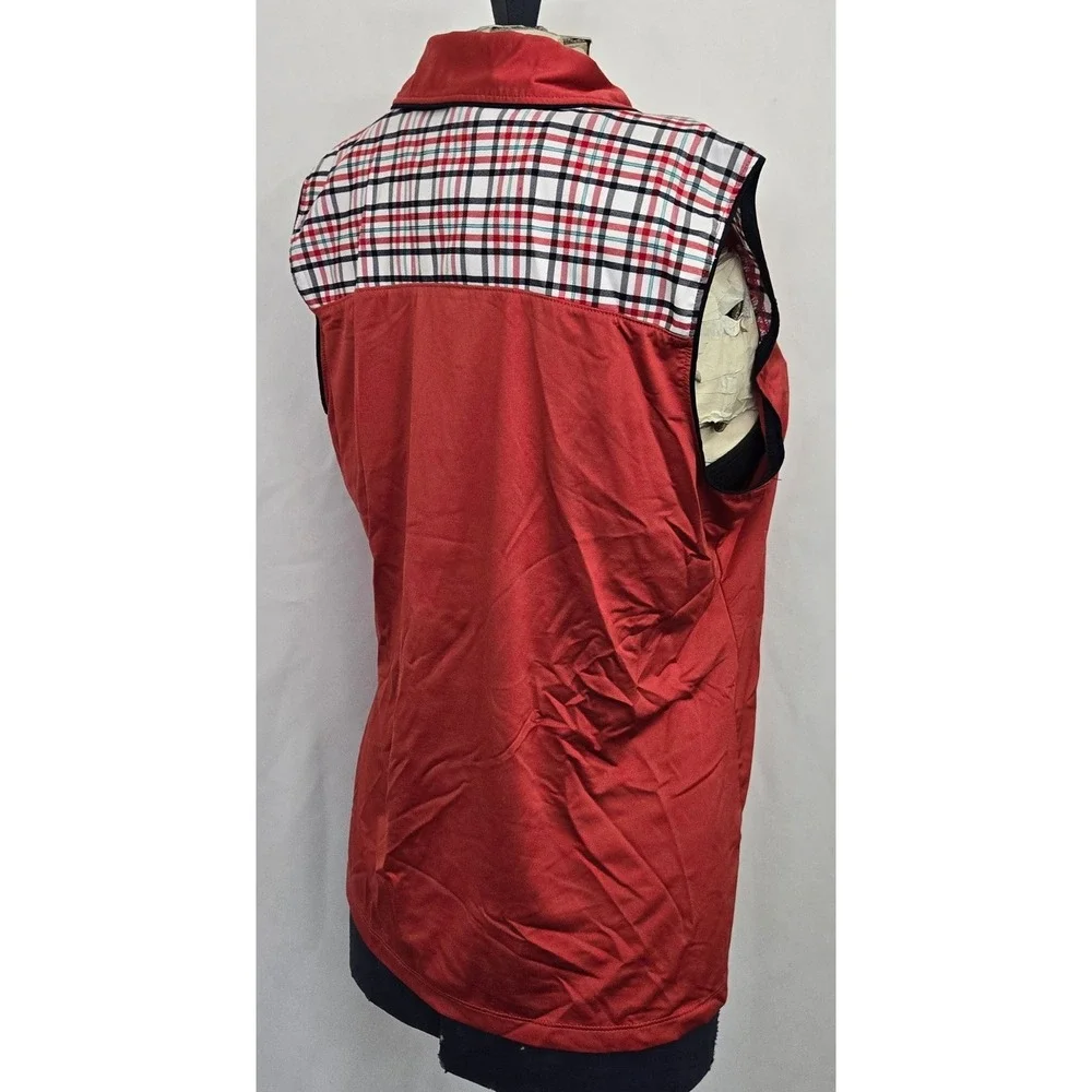 IZOD Golf Womens L Sleeveless Polo Shirt Plaid Trim V Neck Performance‎ Orange
